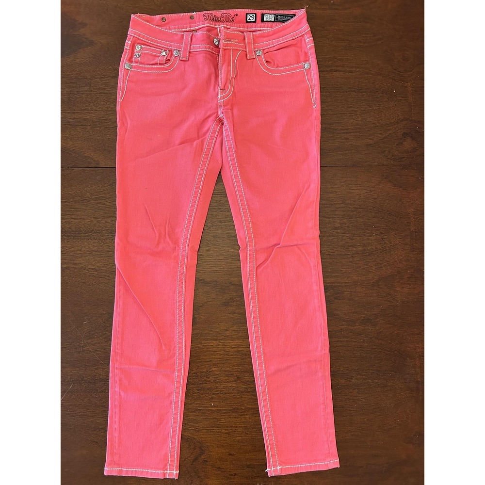 Miss Me Jeans Womens 29 Pink Skinny Stretch Denim Rhinestone Pocket JP5769S4 - Picture 2 of 12